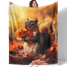 Squirrel Floral Blanket Animal Lover Gifts for Adults  Kids   Ultra Soft Plu...