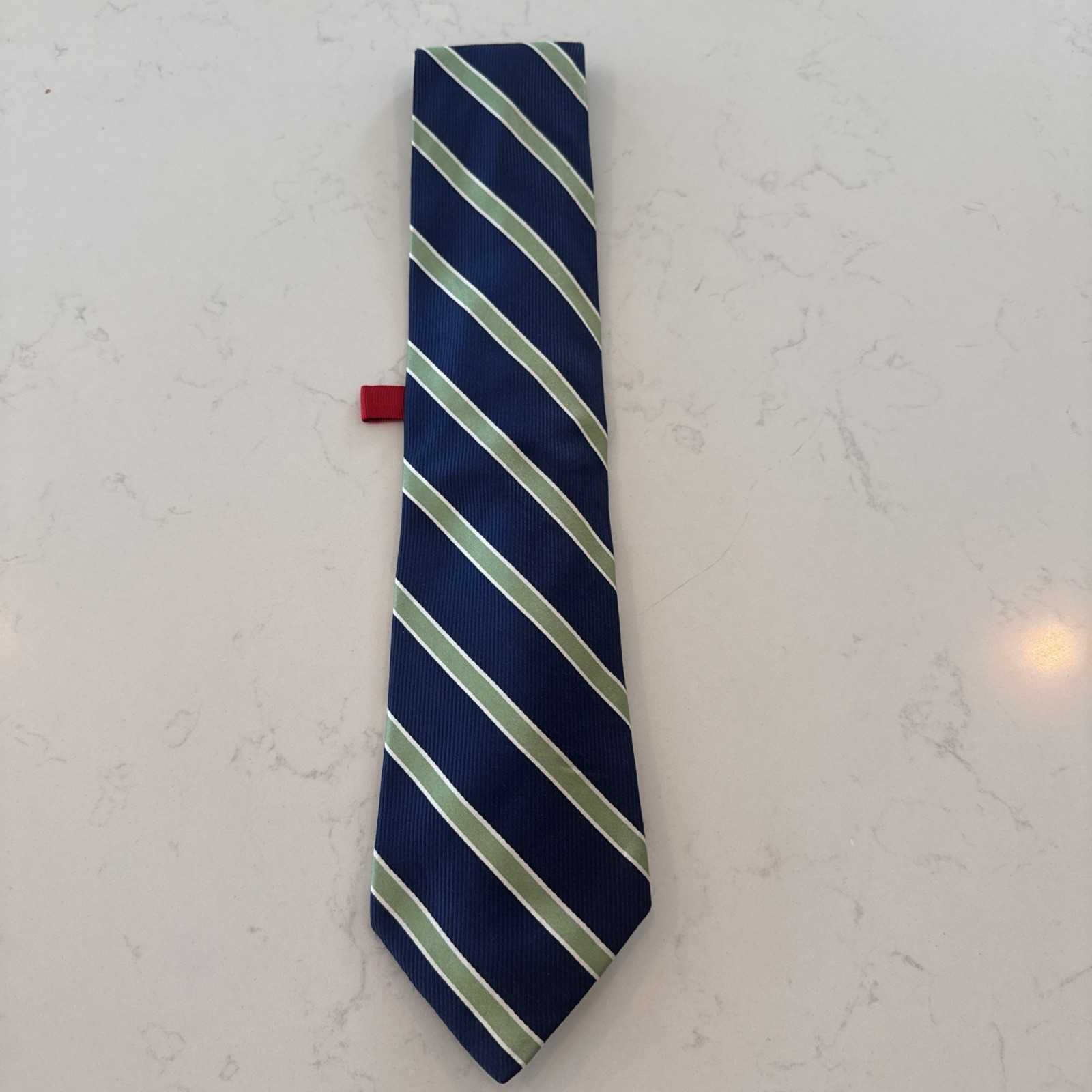 Chaps Men's 100% Silk Striped Necktie - Navy Blue & Green Classic Tie