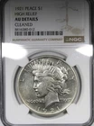 1921 High Relief Peace Dollar NGC AU Details Cleaned