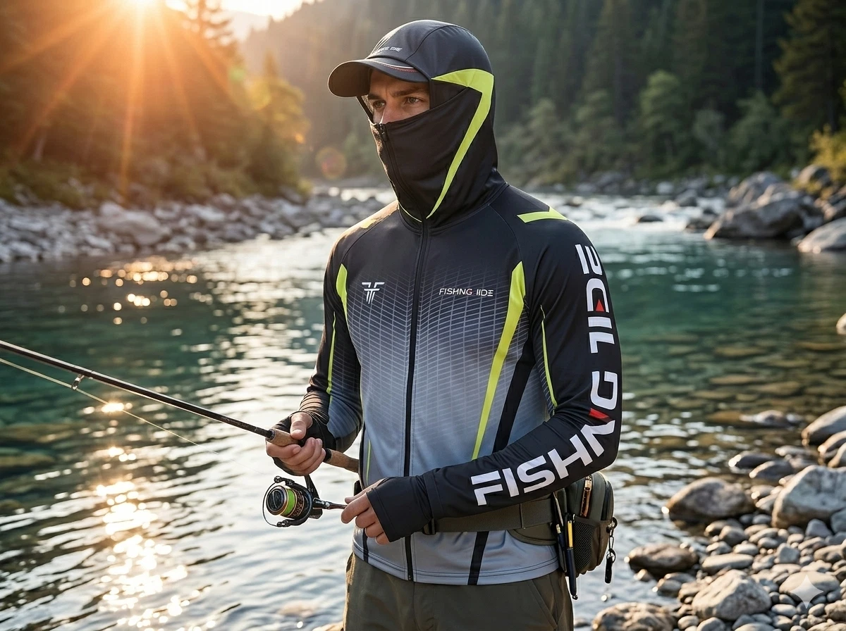 UPF 50+ Fishing Shirt with Hood & Face Mask - UV Sun Protection Performance Hood