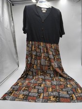 Vintage Woman's Short Sleeve Midi Dress By Teddi Ribbed Bodice &geometric Animal