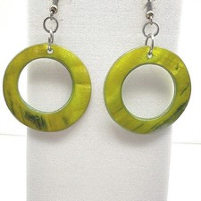 Vintage 90s Lime Green Resin Hoop Drop Earrings Boho Retro Minimalist Jewelry
