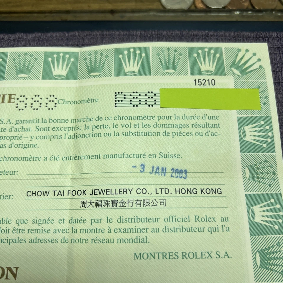 Rolex Certificado Garantía Garantía Rolex Oyster Perpetual Date 15210/P88xxxx Foto 2 de 4
