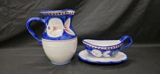 VINTAGE ITALY SOLIMENE VIETRI CAMPAGNA PESCE FISH PITCHER And Gravy Dish