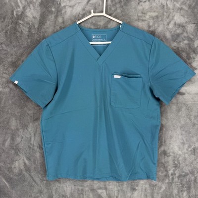 FIGS Leon Three-Pocket Scrub Top Teal Blue XL Mens V-Neck FM1500 Short Sleeve