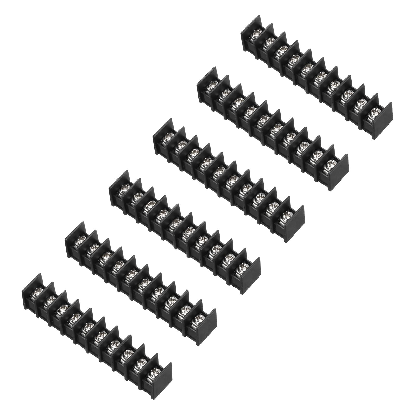 6 PCS 10 Position 300V 15A 7.62mm Pitch Single Row Terminal Block Black