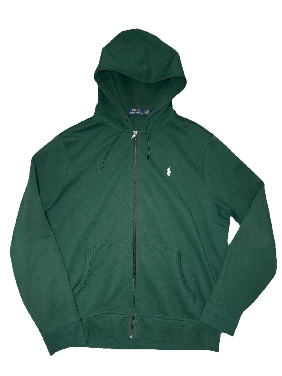 Polo Ralph Lauren verde pino full zip cappuccio bianco pony taglia XL