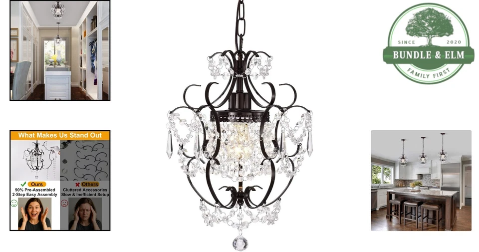 Lámpara de araña de cristal de bronce pequeña vintage 1 luz regulable accesorio de techo interior Foto 2 de 4