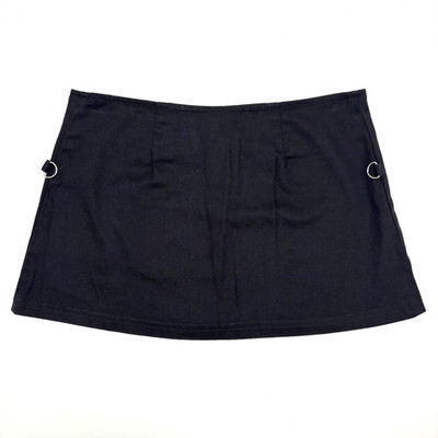 Vintage 90s Y2K DOGPILE Black Low Rise Zip Up D-ring Micro Skirt XS 26x11'' USA
