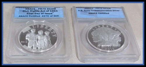 TWO DIFFERENT ANACS GRADED PROOF 70 - 90% SILVER DOLLAR COINS - SUPER NICE