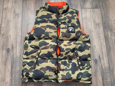 A BATHING APE BAPE Camo Orange Reversible Puffer Vest M