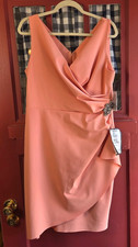 Alex Evenings Apricot Short Ruched Sheath Faux Wrap Cocktail Dress Size 14 NWT