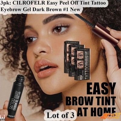 CILROFELR Easy Peel Off Tint Tattoo Eyebrow Gel Dark Brown #1 New 3pk
