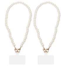 2Pcs Phone Lanyards, 24" Cellphone Pearl Chain with Tether Tabs  Gold Clasp