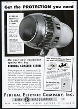 1946 Federal Electric C-5 coaster siren photo for fire engine truck vtg print ad
