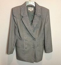 Vtg Houndstooth Blazer Womens 10 Detachable Collar Gray Preppy Career Business