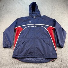 Nike Vintage Retro Jacket Mens Large Blue Red Stripe Swoosh Rain Coat Hooded