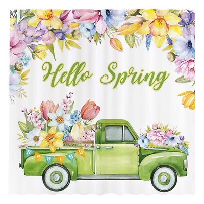 72'' x 72'' Hello Spring Truck Shower Curtain for Bathroom Set Easter Watercolo...