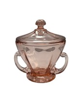 Vintage Depression Glass Lafayette Pink Lidded Jam Pot With Scroll Handles