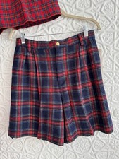 Vintage 90s Plaid blue shorts-Wool-Liz Claiborne-Holiday-Preppy-Sport-Pleated-L