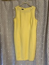 Talbots Yellow Linen Midi Dress With Embellishments Size 14 New With Tags