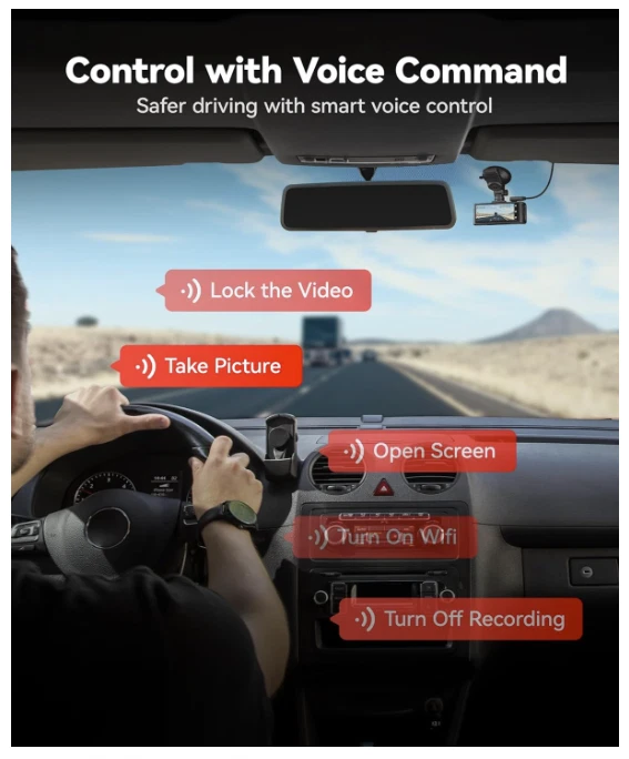 Nova Dash Cam Redtiger F7N Touch 4K com cartão de 128GB 5.8G WiFi controle de voz GPS - Imagem 3 de 4
