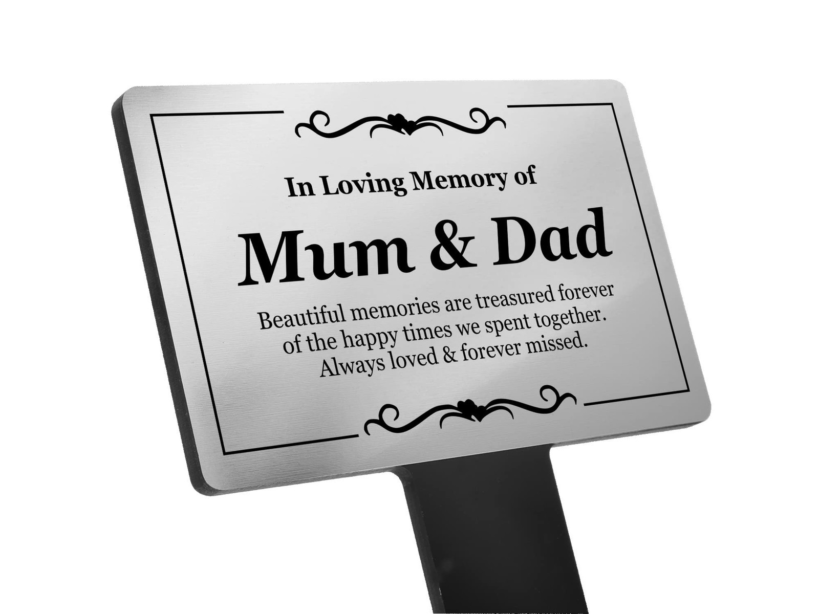 🥈 Silver “In Loving Memory Mum & Dad” Memorial Plaque – Grave Marker Stake