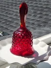 Vtg Fenton Ruby Red Glass Hobnail Bell W/ Original Clapper Lovely Cadmium Glow
