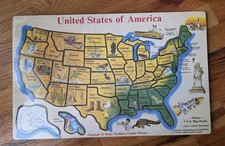 Vintage Melissa  Doug Wooden United States Deluxe Map Puzzle 18.25x11.75  