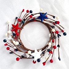 2 Pack Patriotic Candle Rings 4 inch Center Mini Wreath Red White Blue Star ...