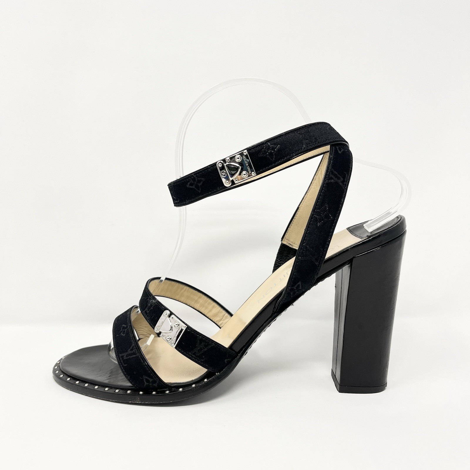 Louis Vuitton Mini Lin Logo Monogram Black Sandals High Heels Shoes Womens 40 10 thumbnail 4