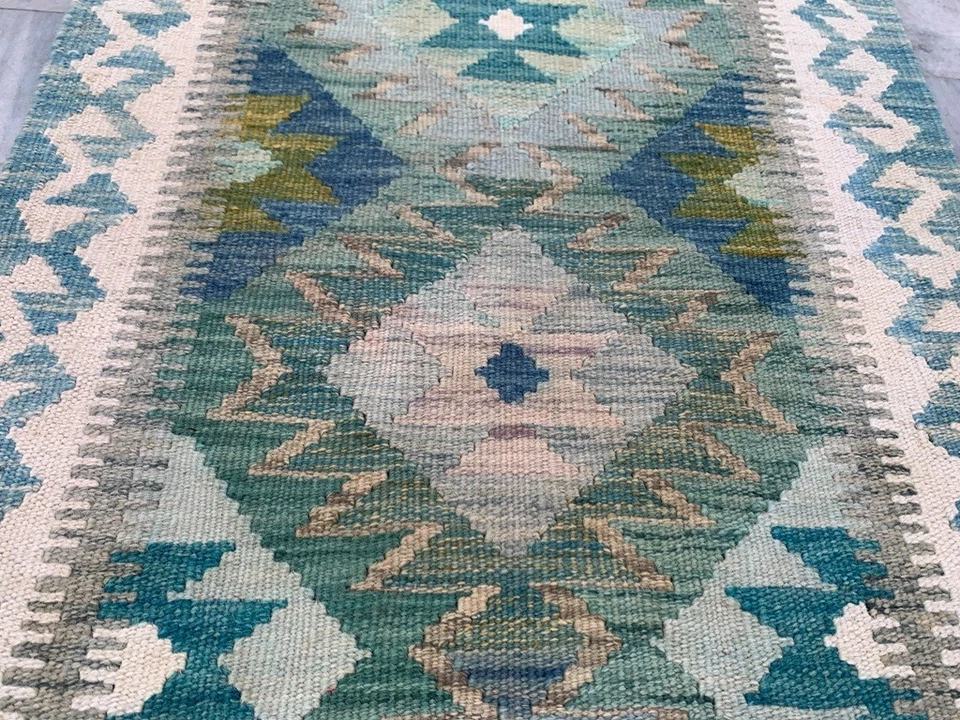 2x6 ft Afghan Hallway Runner Rug Kitchen Home Décor Runner Area Wool Kilim Rug - Image 2 of 4