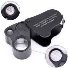 60 Fach Lupe Taschenlupe Mikroskop Vergrösserung Juwelier Uhrmacher Glas mit LED