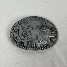 Zee Series Cattle Drive Rodeo Cowboys Texas Long Horn Steer Western Belt Buckle