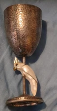 Vintage Los Castillos Hammered Silver Plated Goblet With Cockatoo Inlaid Mop