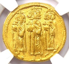 Heraclius, Her. Constantine & Heraclonas Gold AV Solidus 632-641 AD - NGC Ch XF