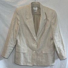 Talbots Petites 12P 100 Linen Lined Blazer Pockets Career Preppy Coastal