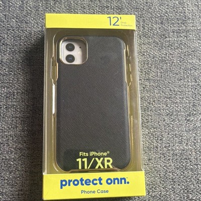 ONN Black Slim Vegan Leather Case for iPhone 11/XR, 2 Layers of Protection