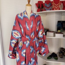 Uzbek cotton ikat long kaftan.Uzbek chapan. Ikat kimono