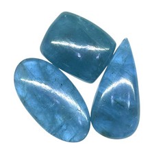 3 Pcs Natural Aquamarine 22-32mm Loose Untreated Cabochon Ocean Blue Gemstones
