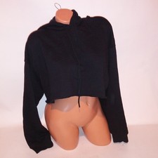 Victoria Secret PINK Hoodie Large Crop Sweater Black Solid Logo Long Sleeve New