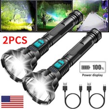 2PCS LED Flashlight Super Bright Tactical Police Torch USB Rechargeable Lamp US