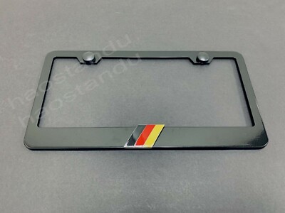 1x GERMAN FLAG 3D Emblem BLACK Stainless License Plate Frame RUST FREE Germany