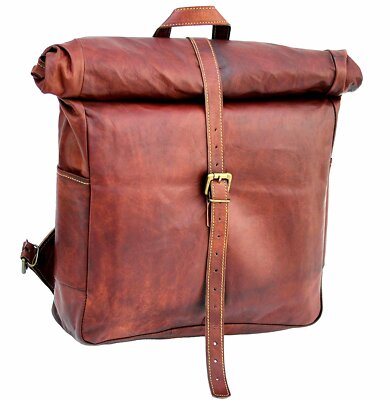 Backpack Rucksack Real Leather Laptop Computer Office Travel Casual Unisex Brown