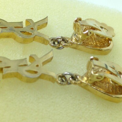Yves Saint Laurent Heart Swing Earrings Rhinestone Gold clip
