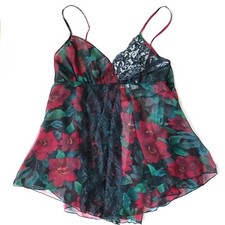 Victoria  s Secret Gold Label Sheer Floral Babydoll Negligee Size Small Red Black