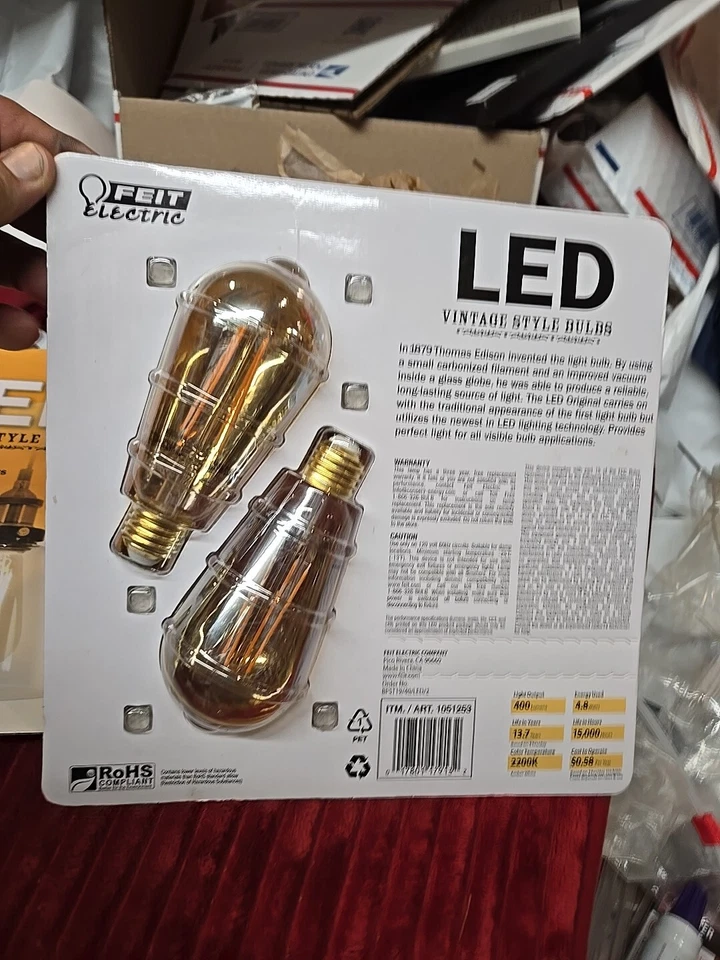 Feit Electric LED Vintage Style Bulbs Dimmable, Amber 2200K 400 Lumens 2-Pack  - Image 3 of 3