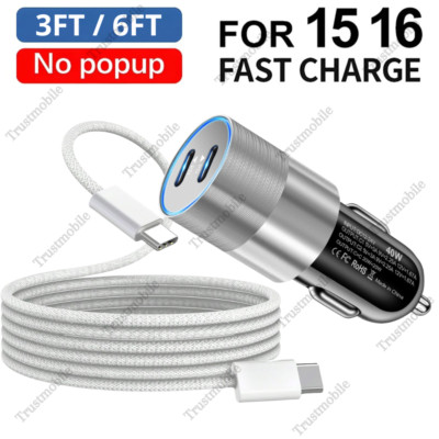 USB C To USB C Fast Charger Car Adapter 60W Braided Cable For iPhone 15 16 Pro