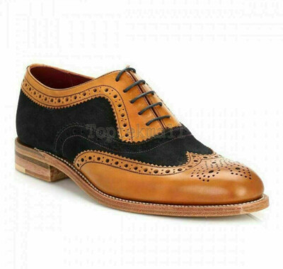 Tan and Black Oxfords with Leather Upper Handmade Tan Suede and Black Leather Oxford Shoes - Men main image 2