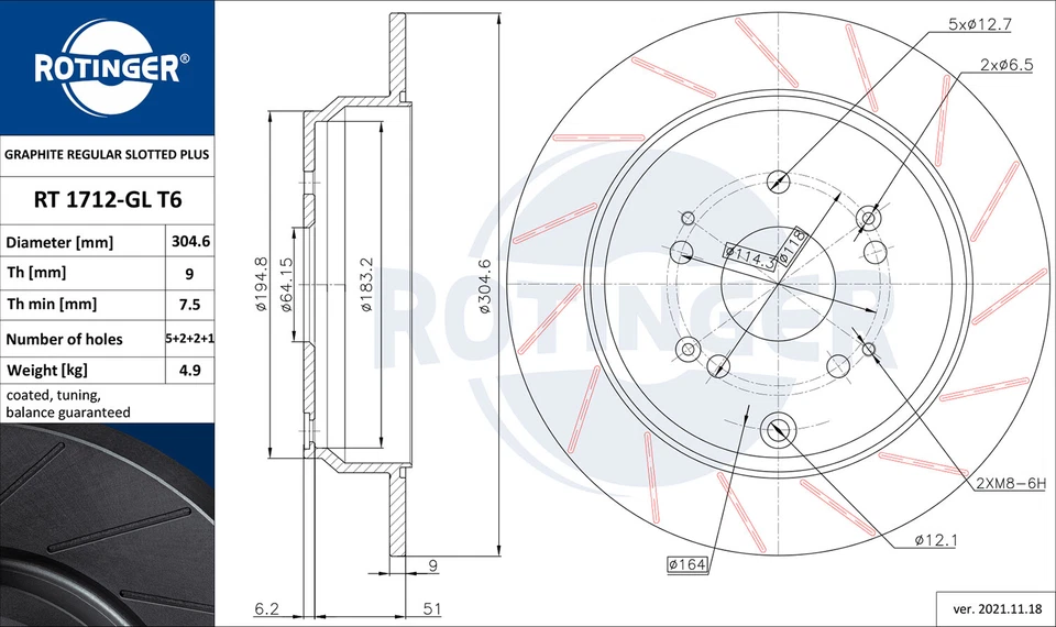 Disques De Frein Sport Graphite Rotinger Arrière Pour Honda CR-V II RD 2.0 RD4 - Photo 2/3